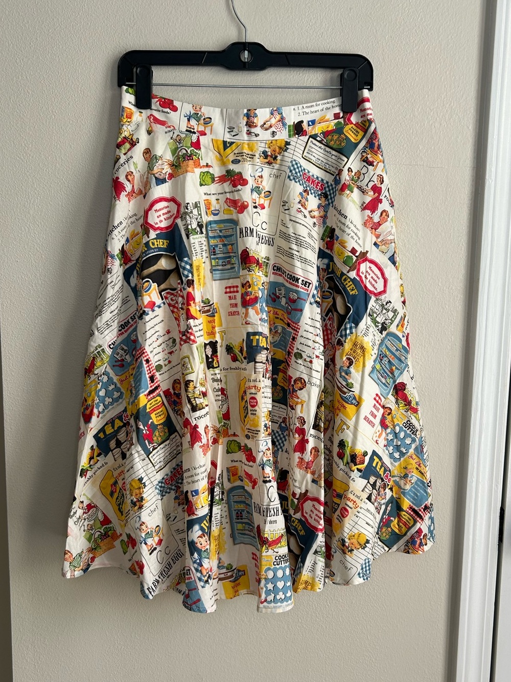 NWT Tulip B Retro-Inspired Kitchen Ad Print Comic Classic A Line Full Skirt Sz L